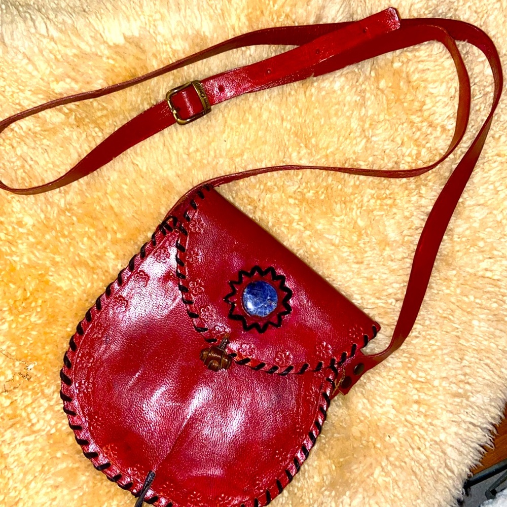 Vintage Puro Cuero Genuine Leather Sodalite embedded purse